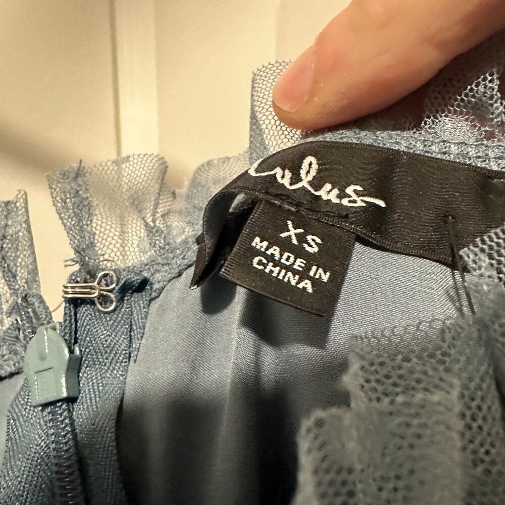 Lulu's Slate Blue Polka Dot Tiered Midi Dress - Picture 3 of 3